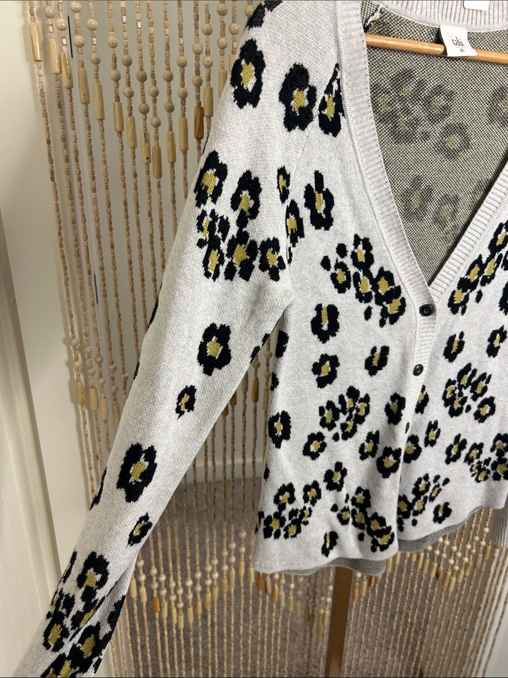 CAbi Gray Leopard-Print V-Neck Cardigan with Black and Olive Spots - Picture 2 of 7